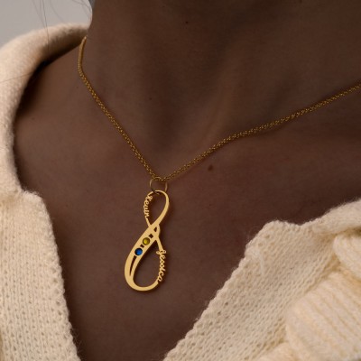 Collier prénom infini personnalisé avec pierres de naissance cadeau Saint Valentin pour petite amie cadeau d'anniversaire pour femme