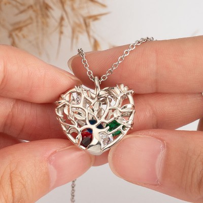 Collier pendentif en forme d'arbre généalogique en forme de coeur avec 1-8 pierres de naissance