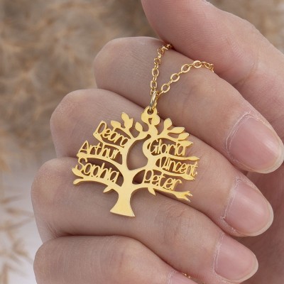 Collier personnalisé de nom d'arbre généalogique avec 1-6 noms