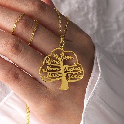 Collier de famille arbre généalogique personnalisé gravé avec 1-8 noms cadeau de Noël pour elle