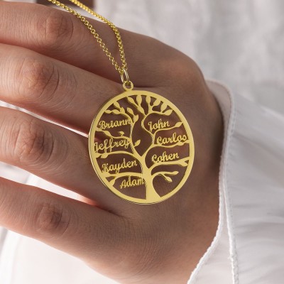 Collier de famille arbre généalogique personnalisé gravé avec 1-9 noms cadeau de Noël pour elle