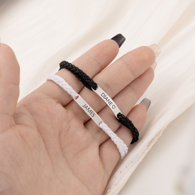 Cadeaux personnalisés de bracelet assortis de couple de corde tressée réglable pour lui cadeau fait main pour ses idées de cadeaux d'anniversaire