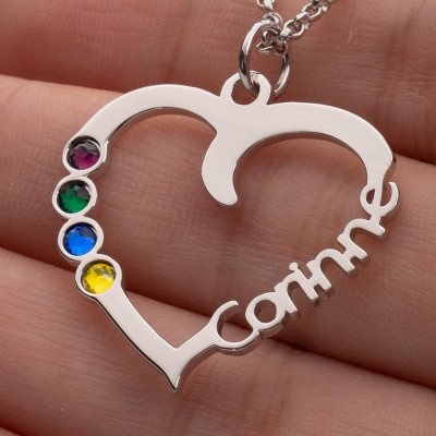 Collier de pierre de naissance coeur gravé personnalisé collier d'amour cadeau pour maman cadeau d'anniversaire pour elle