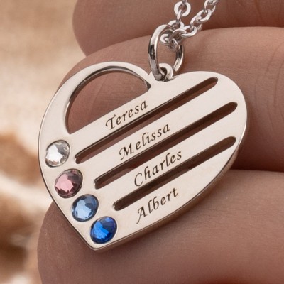 Collier personnalisé en forme de coeur avec pierre de naissance, collier avec nom pour femme, cadeau d'anniversaire pour son cadeau d'anniversaire