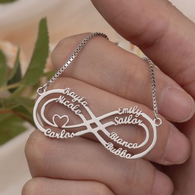 Collier prénom infini avec coeur bijoux infini personnalisés pour cadeau d'anniversaire de famille pour femme cadeau de fête des mères pour maman