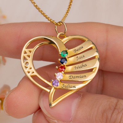 Collier de maman en forme de coeur personnalisé avec des conceptions de pierre de naissance Cadeau pour les femmes Cadeau de fête des mères pour maman