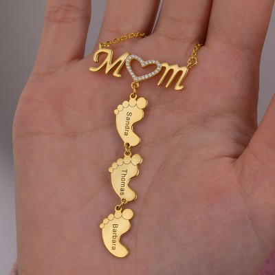 Personnalisé incrusté bébé pieds pendentif collier cadeau pour femme nouvelle maman cadeau fête des mères cadeau pour maman grand-mère