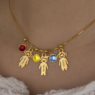 Collier à breloques personnalisé pour enfants avec des motifs de pierre de naissance Cadeau de fête des mères pour maman Cadeau d'amour pour femme