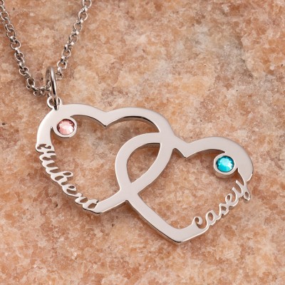 Collier Prénom Coeur En Coeur Personnalisé Avec Pierres De Naissance