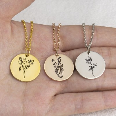 Cadeau personnalisé de collier de fleur de mois de naissance pour maman