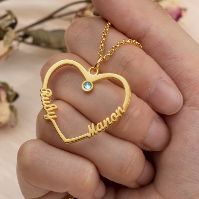 Collier avec pendentif coeur personnalisé avec pierre de naissance bijoux de couple personnalisés cadeaux d'anniversaire de mariage