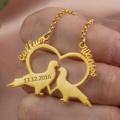 Collier personnalisé de nom de coeur d'oiseaux d'amour cadeau signicatif pour le collier de nom d'épouse de petite amie pour ses idées de cadeau d'amour