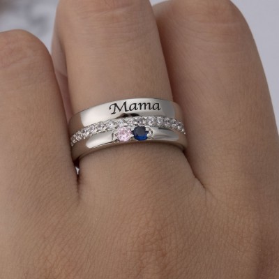 Bague de nom de pierre de naissance personnalisée avec 1 à 8 pierres de naissance cadeau de fête des mères