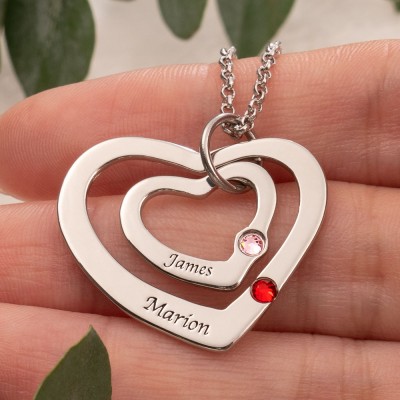 Collier personnalisé de pierre de naissance de coeur de flottement de coeur pour le cadeau de jour de Valentine de petite amie pour la femme