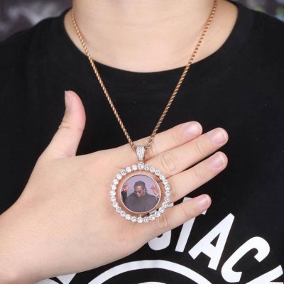 Collier pendentif photo médaillon double face rotatif personnalisé pour votre amour