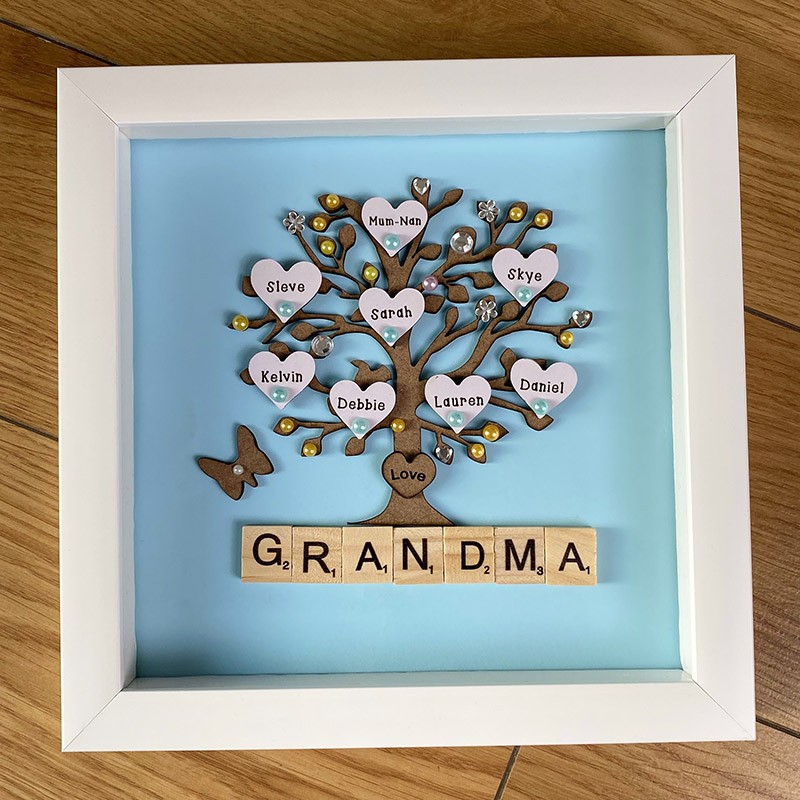 Cadre de boîte d'arbre généalogique lumineux personnalisé avec 1 à 20 noms  cadeau de fête des mères pour grand-mère, maman 