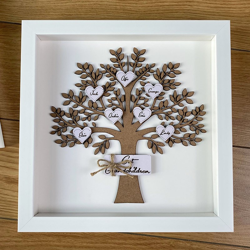 Cadre de boîte d'arbre généalogique lumineux personnalisé avec 1-25 noms  cadeau de fête des mères pour grand-mère, maman 